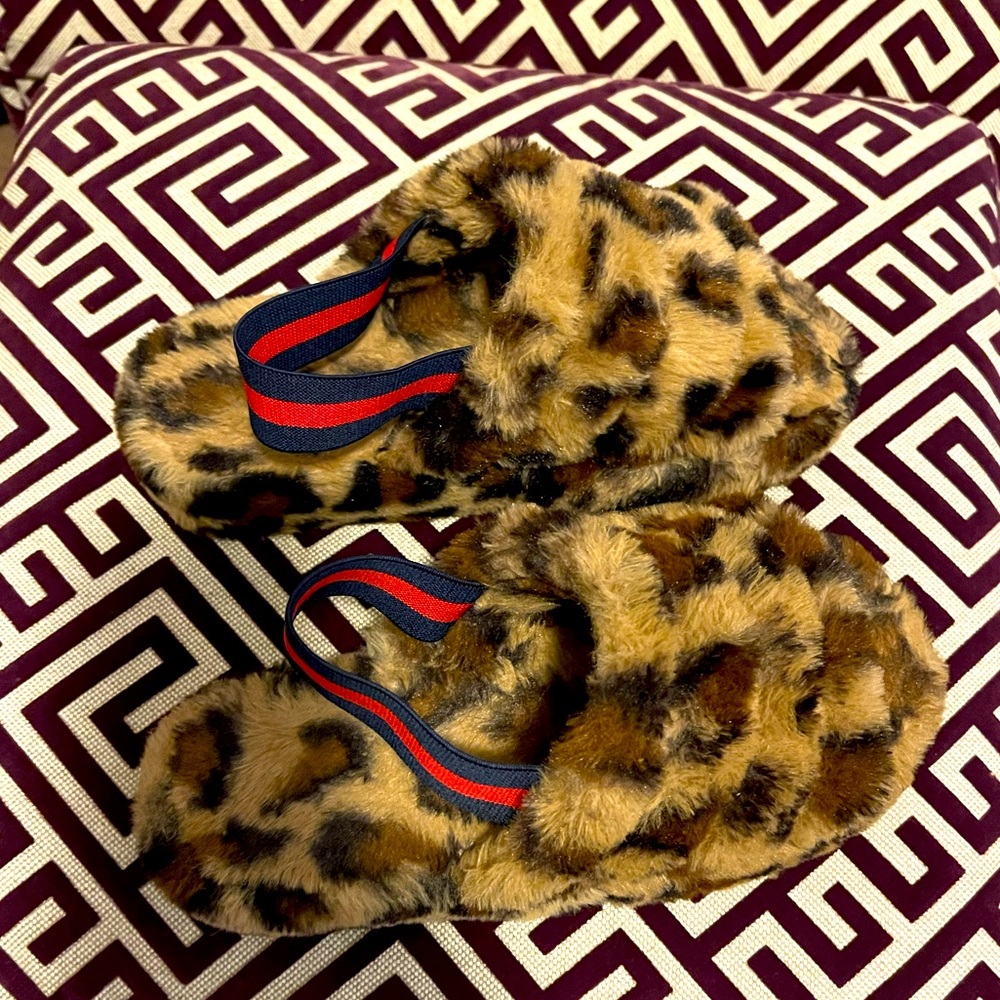 Soft , open toe cheetah slippers